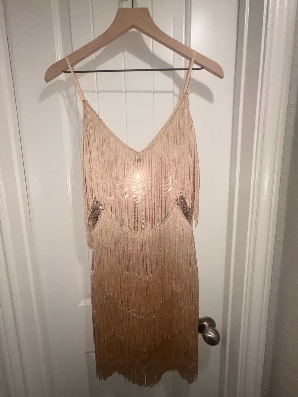 Lulu’s Champagne Sequin Fringe Bodycon Dress- Size Medium